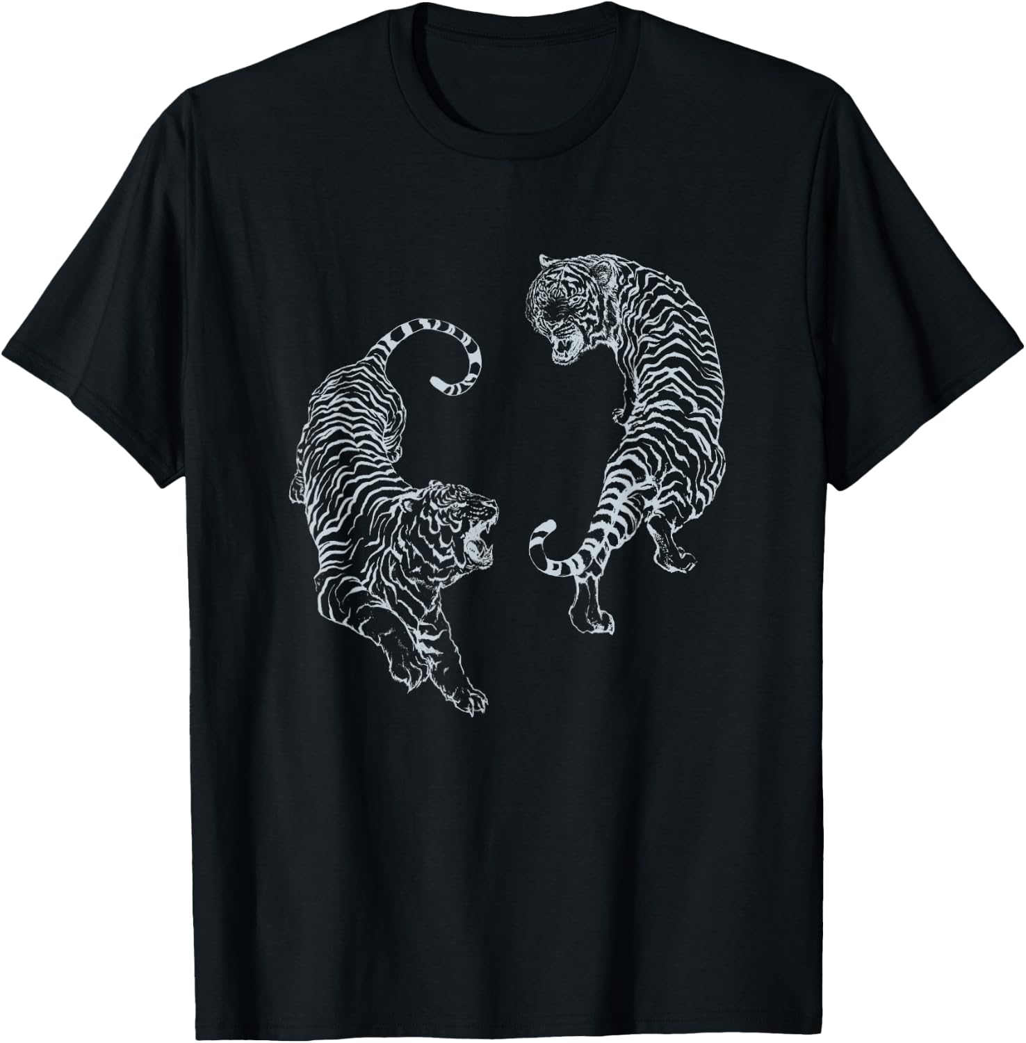 Vintage Tiger Aesthetic Tattoo Art Twin Tigers T-Shirt - T-Shirt | Black