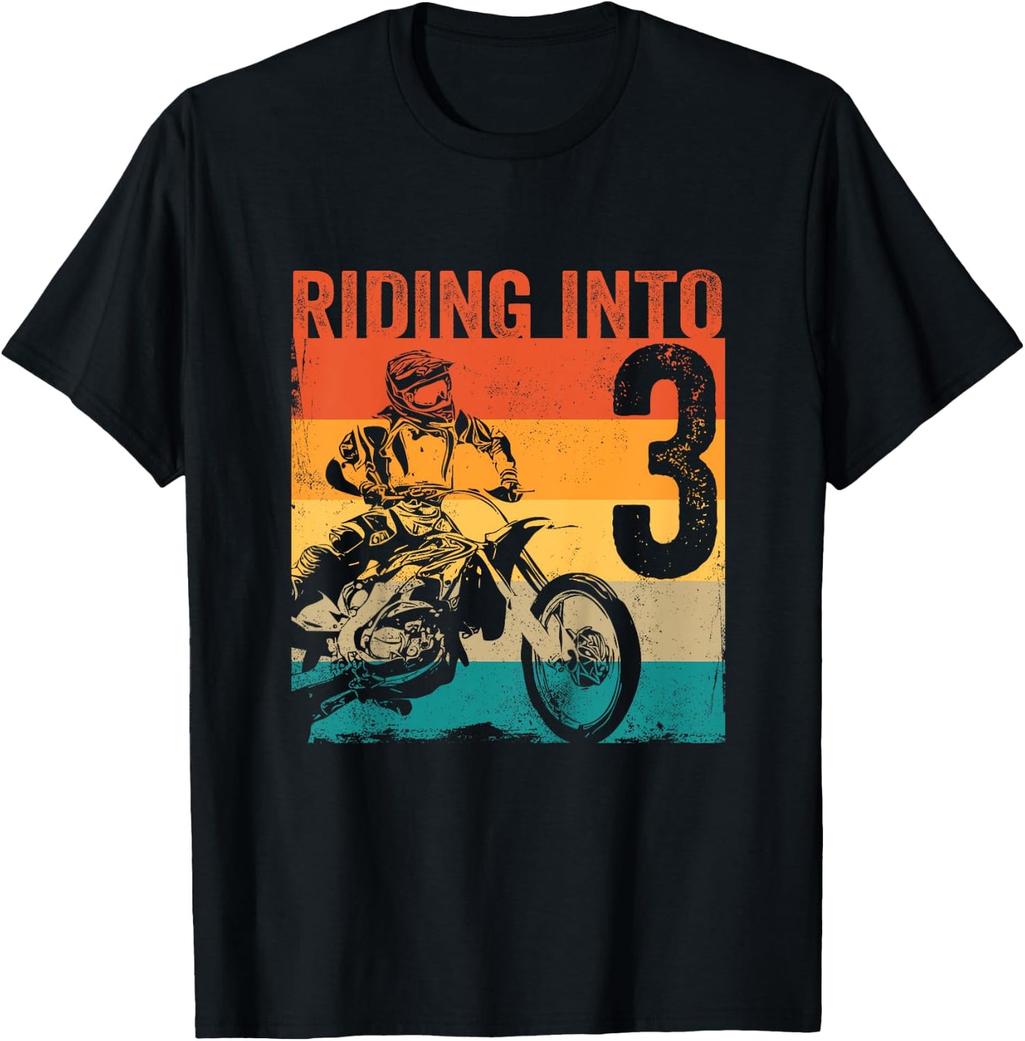 Kids Motocross 3 Years Old Dirt Bike 3rd Birthday Party T-Shirt - T-Shirt | Black