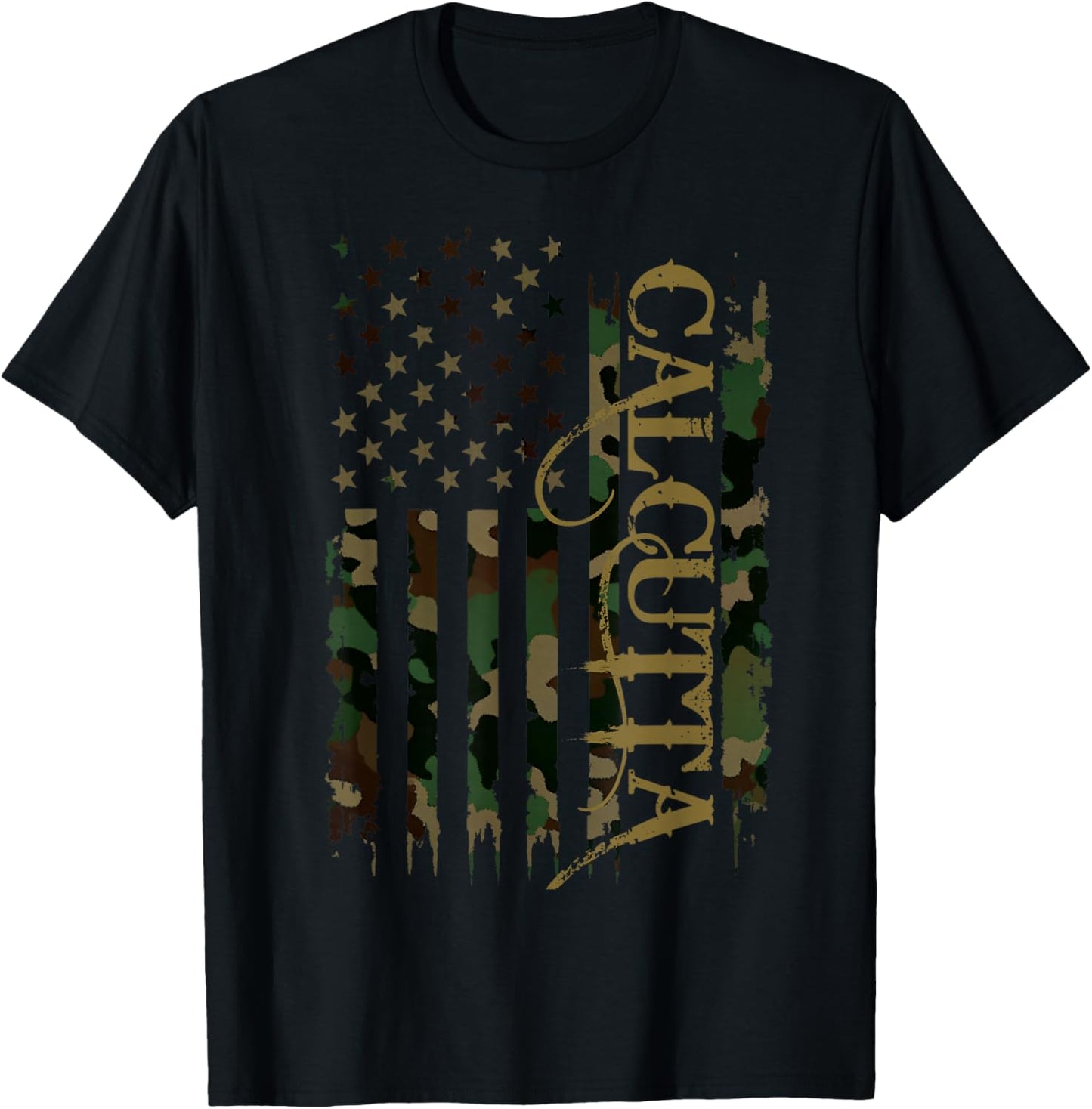 Calcutta United States Distressed Camo w US Flag T-Shirt - T-Shirt | Black