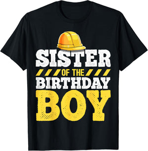 Sister of the Birthday Boy Construction Birthday Party T-Shirt - T-Shirt | Black