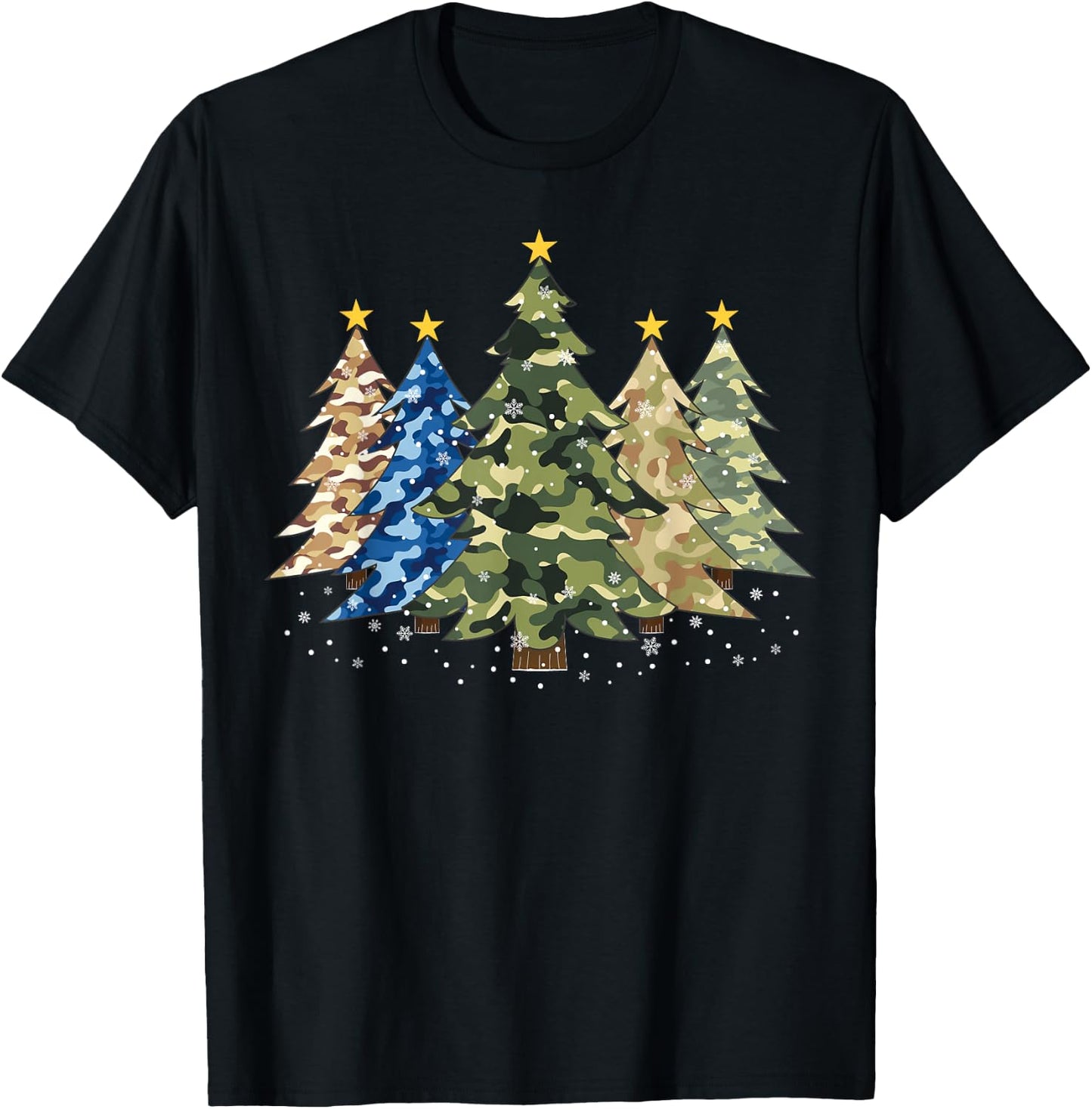 Camo Print Christmas Trees with Camouflage Print Xmas T-Shirt - T-Shirt | Black