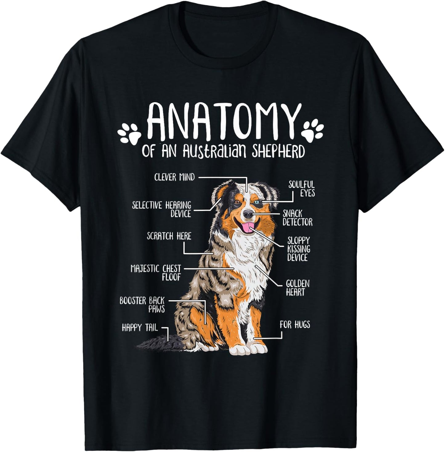 Funny Anatomy Australian Shepherd Dog Lover Aussie Small T-Shirt - T-Shirt | Black