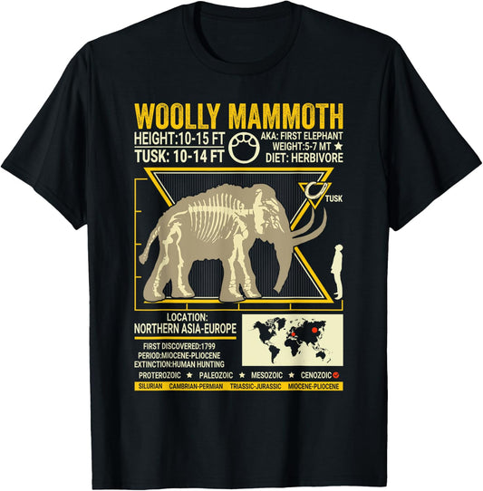 Woolly Mammoth Science Anatomy Extinct Animal Lover Facts T-Shirt - T-Shirt | Black