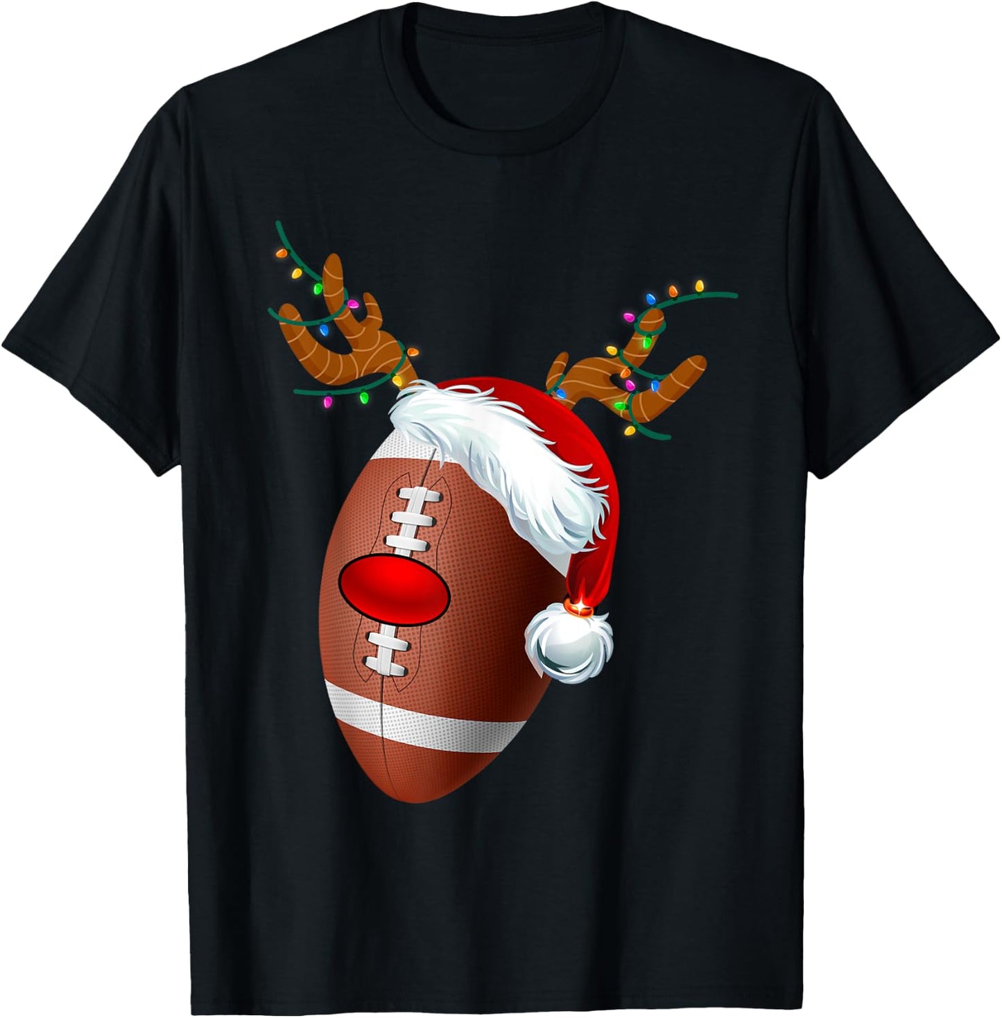 Christmas Football Ball Santa Hat Reindeer Xmas Boys Men T-Shirt - T-Shirt | Black