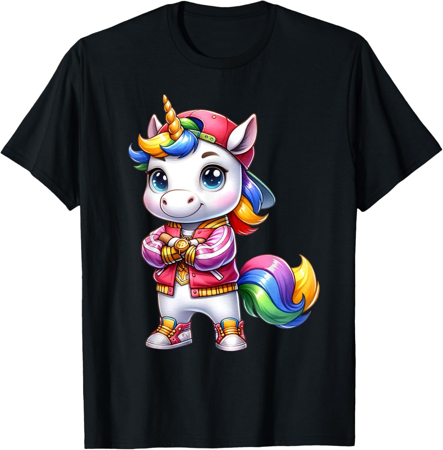 Hip Hop Unicorn Rainbow Swag Kids Fun T-Shirt - T-Shirt | Black