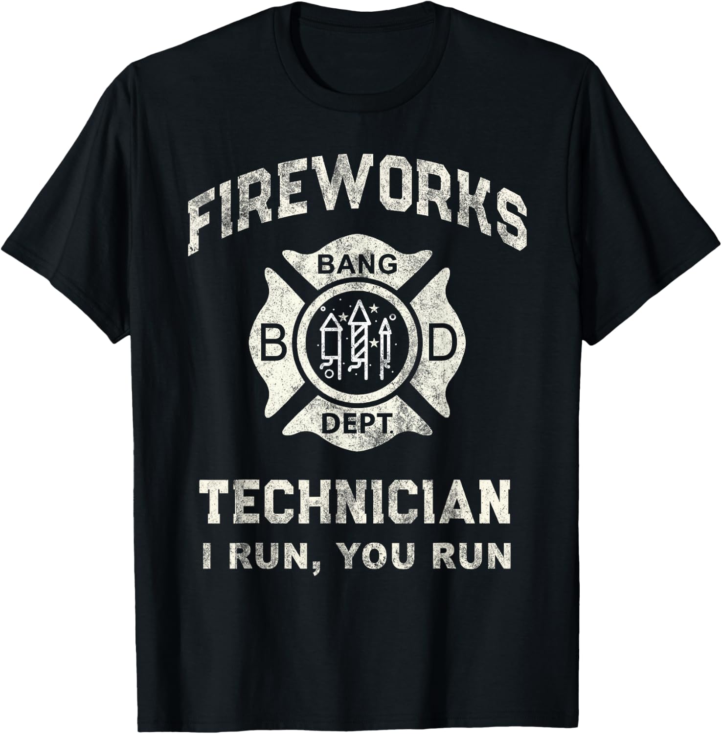 Funny Fireworks Technician Pyro Tech Firefighter America Red T-Shirt - T-Shirt | Black