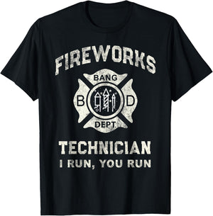 Funny Fireworks Technician Pyro Tech Firefighter America Red T-Shirt - T-Shirt | Black