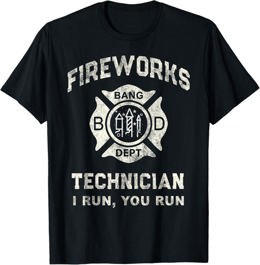 Funny Fireworks Technician Pyro Tech Firefighter America Red T-Shirt - T-Shirt | Black