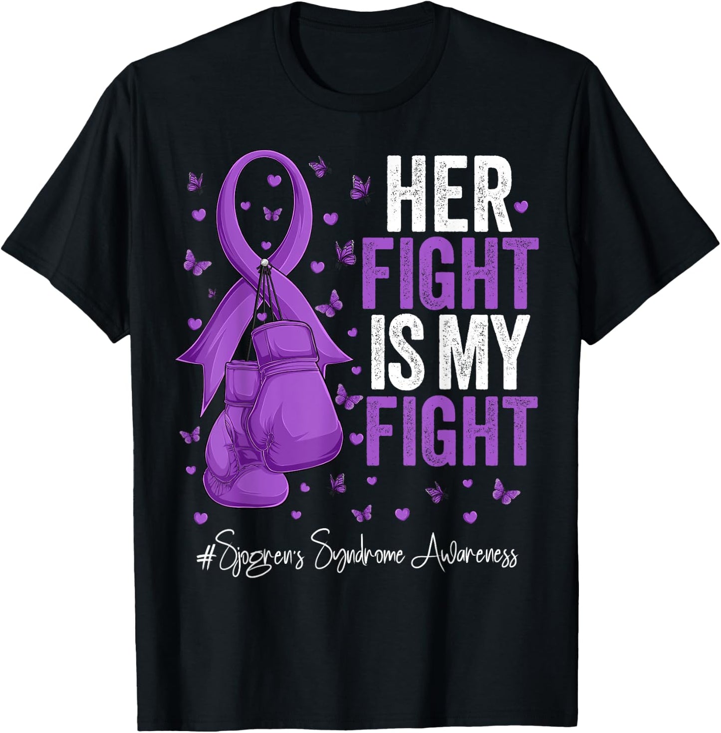 Purple Ribbon Survivor Fighter Sjogren's Syndrome Awareness T-Shirt - T-Shirt | Black