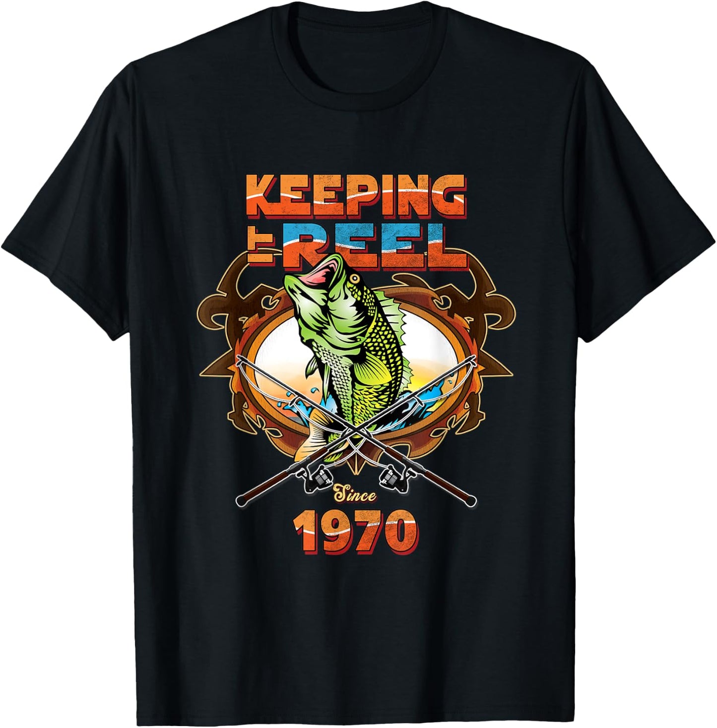 50th Birthday Fishing Shirt Keeping It Reel Since 1970 T-Shirt - T-Shirt | Black