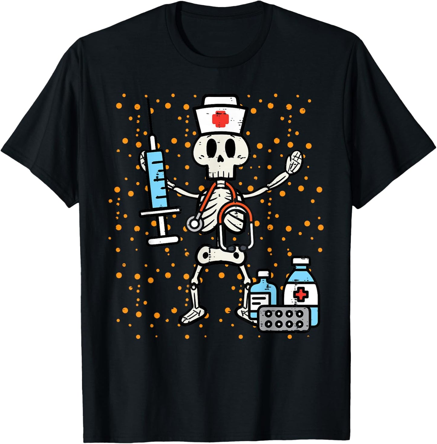 Halloween Orthopedic Nurse Skeleton Scrub Top Costume Women T-Shirt - T-Shirt | Black