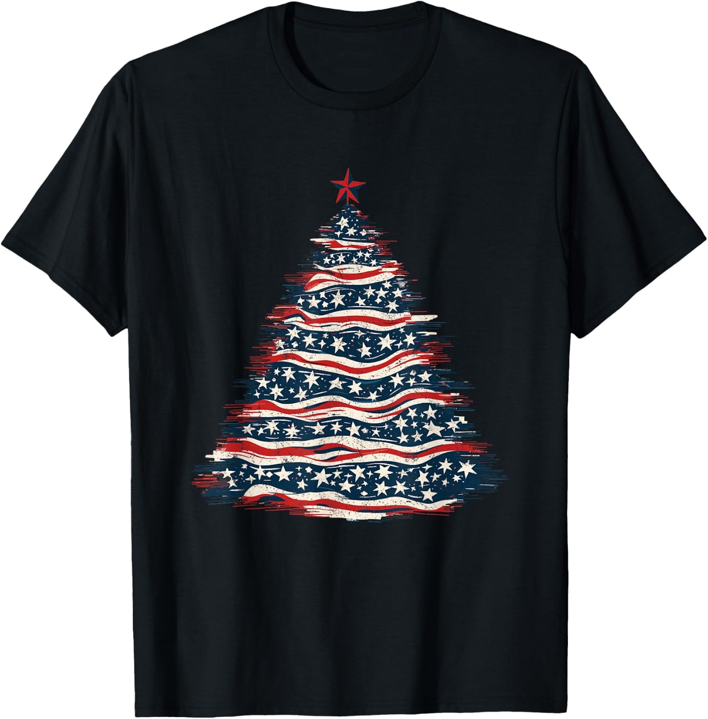 Patriotic American Flag Christmas Tree T-Shirt - T-Shirt | Black