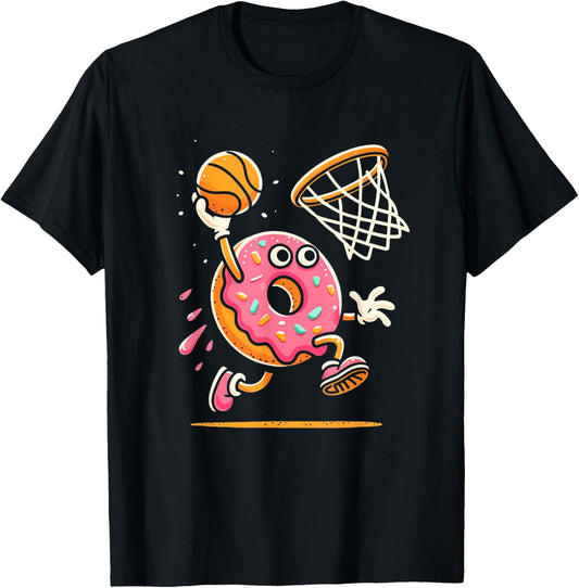 Funny Donut Dunking Basketball Food Champ Sports Donut T-Shirt - T-Shirt | Black