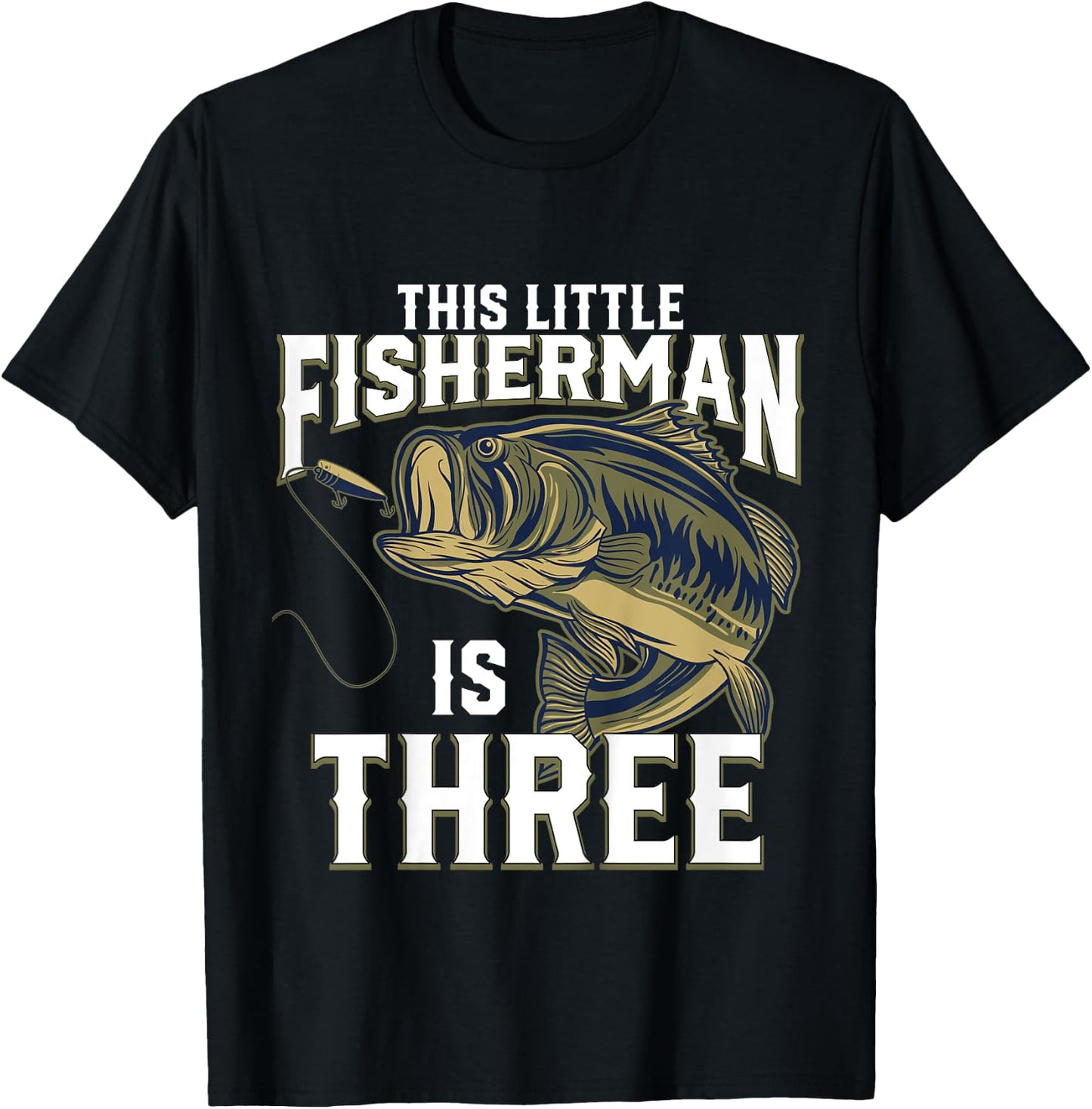 Kids 3 Year Old Fishing Birthday Party Fisherman 3rd Gift Boy T-Shirt - T-Shirt | Black