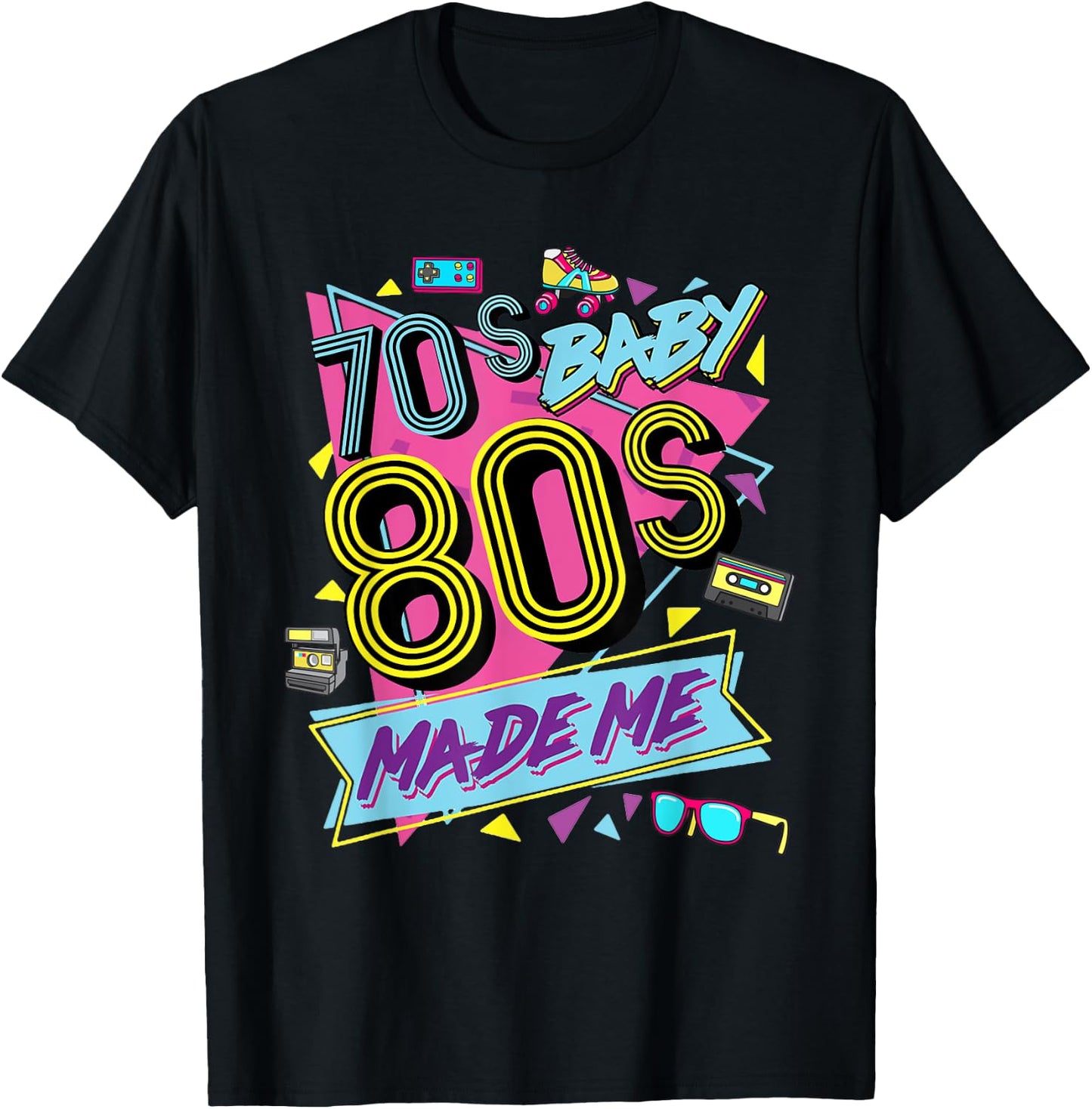 Retro Vintage 70's Baby 80's Made Me Nostalgia Classic T-Shirt - T-Shirt | Black