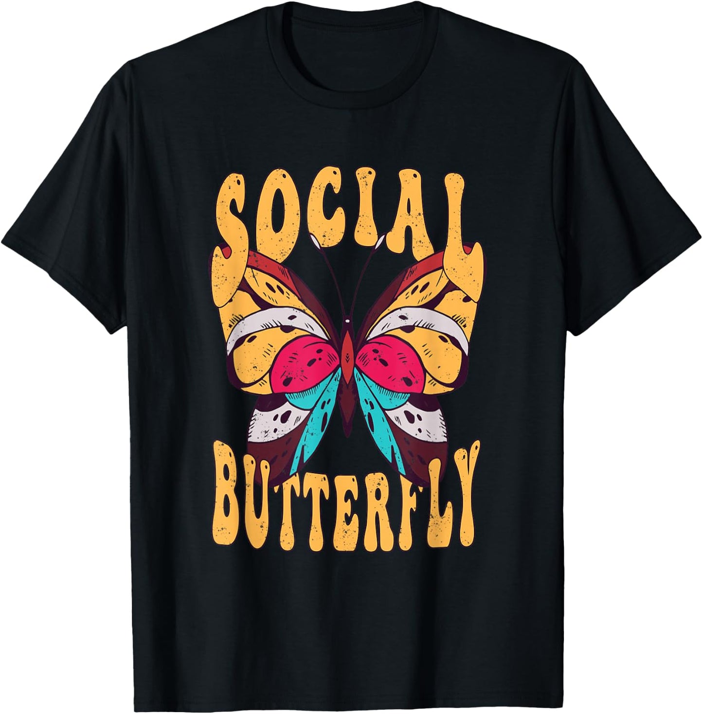 Retro Social Butterfly Bohemian T-Shirt - T-Shirt | Black
