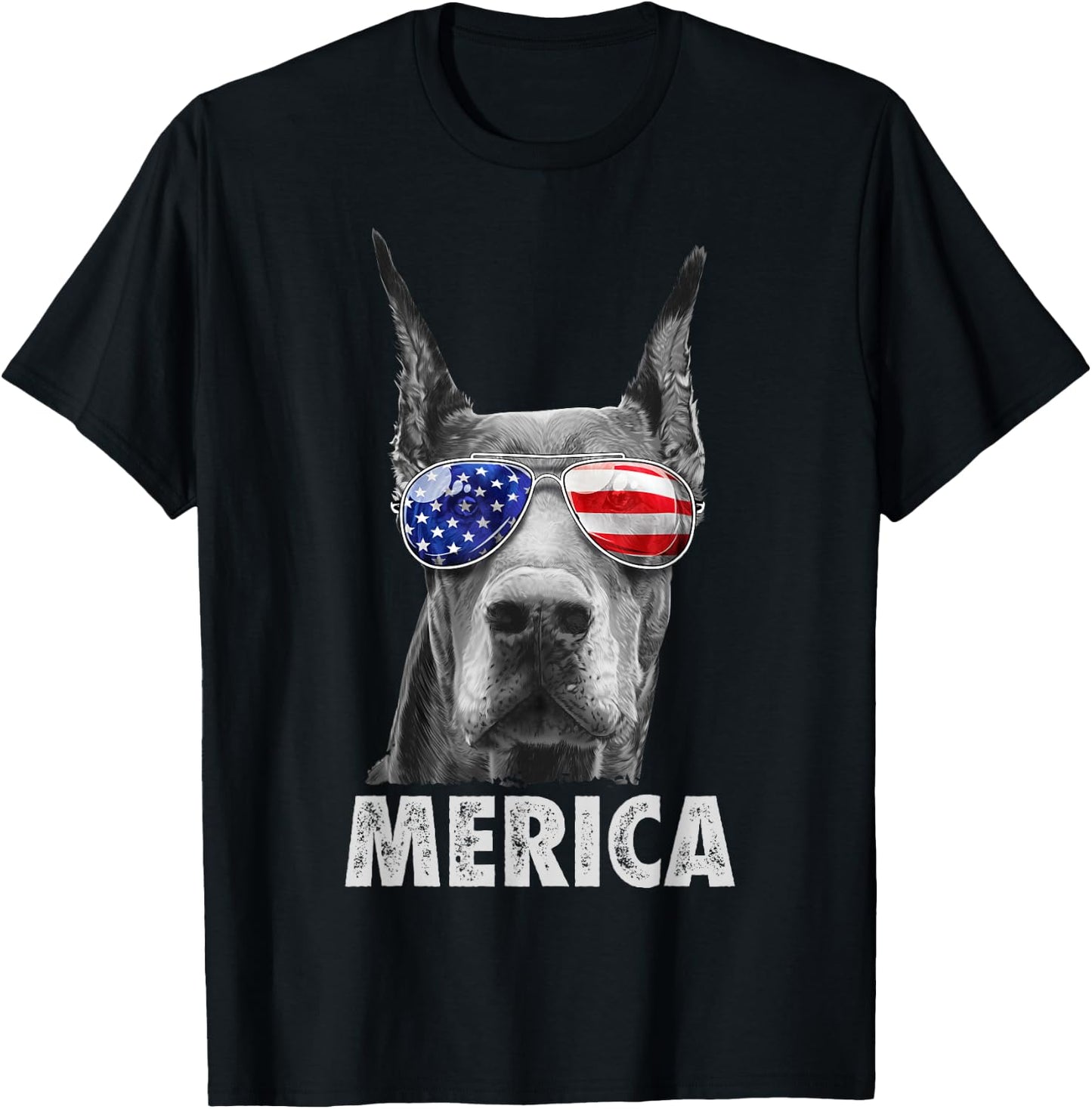 Doberman 4th of July Merica Men American Flag Sunglasses T-Shirt - T-Shirt | Black