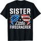 4th of July Birthday Sister Of The Little Firecracker T-Shirt - T-Shirt | Black