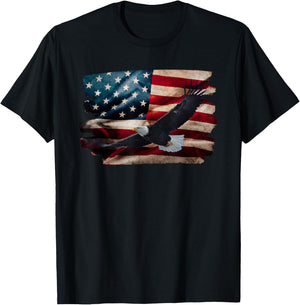 Flying Bald Eagle, American Flag, 4th of July, United States T-Shirt - T-Shirt | Black