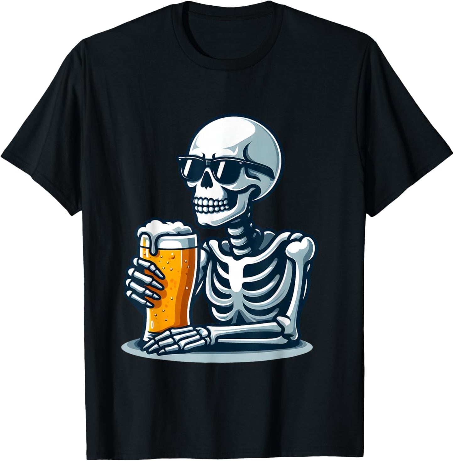 Skeleton Beer Drinking Sunglasses Funny Halloween Beer Lover T-Shirt - T-Shirt | Black