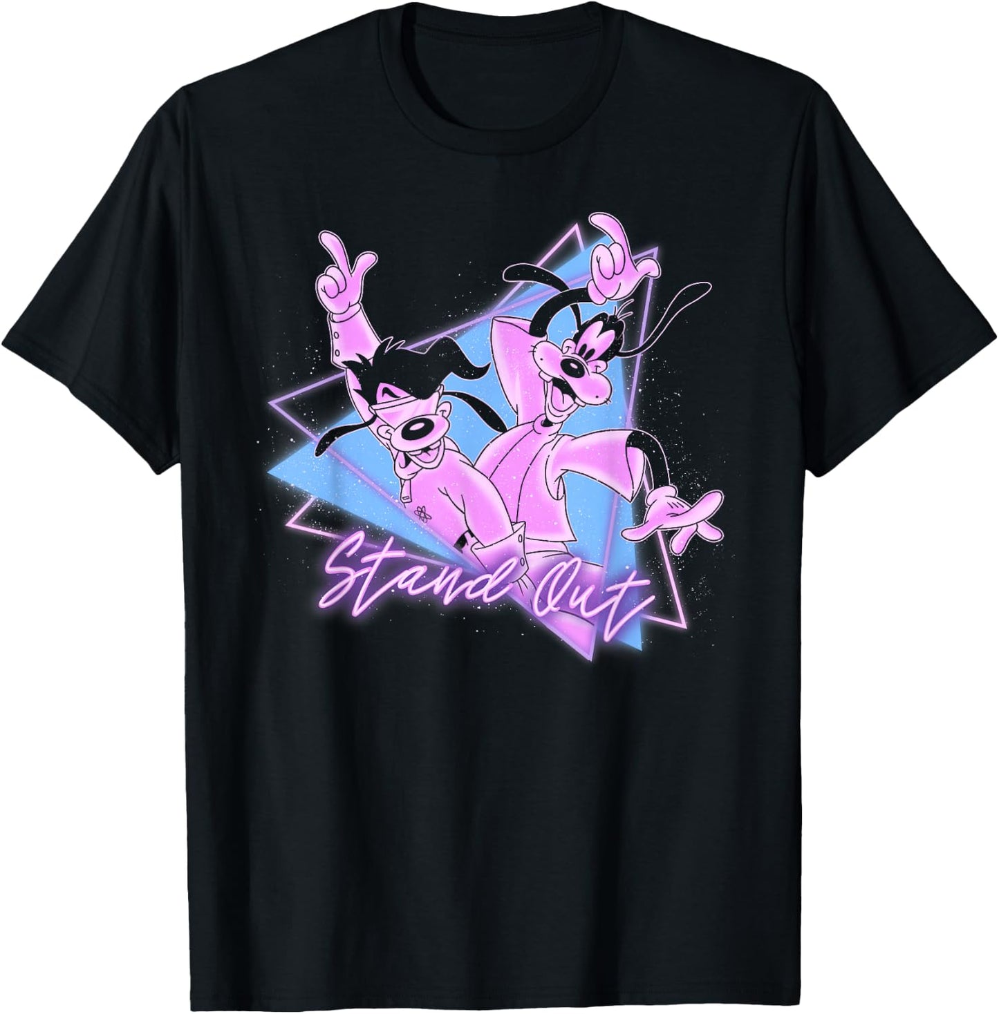 Disney Goofy and Son Retro Neon Portrait T-Shirt - T-Shirt | Black