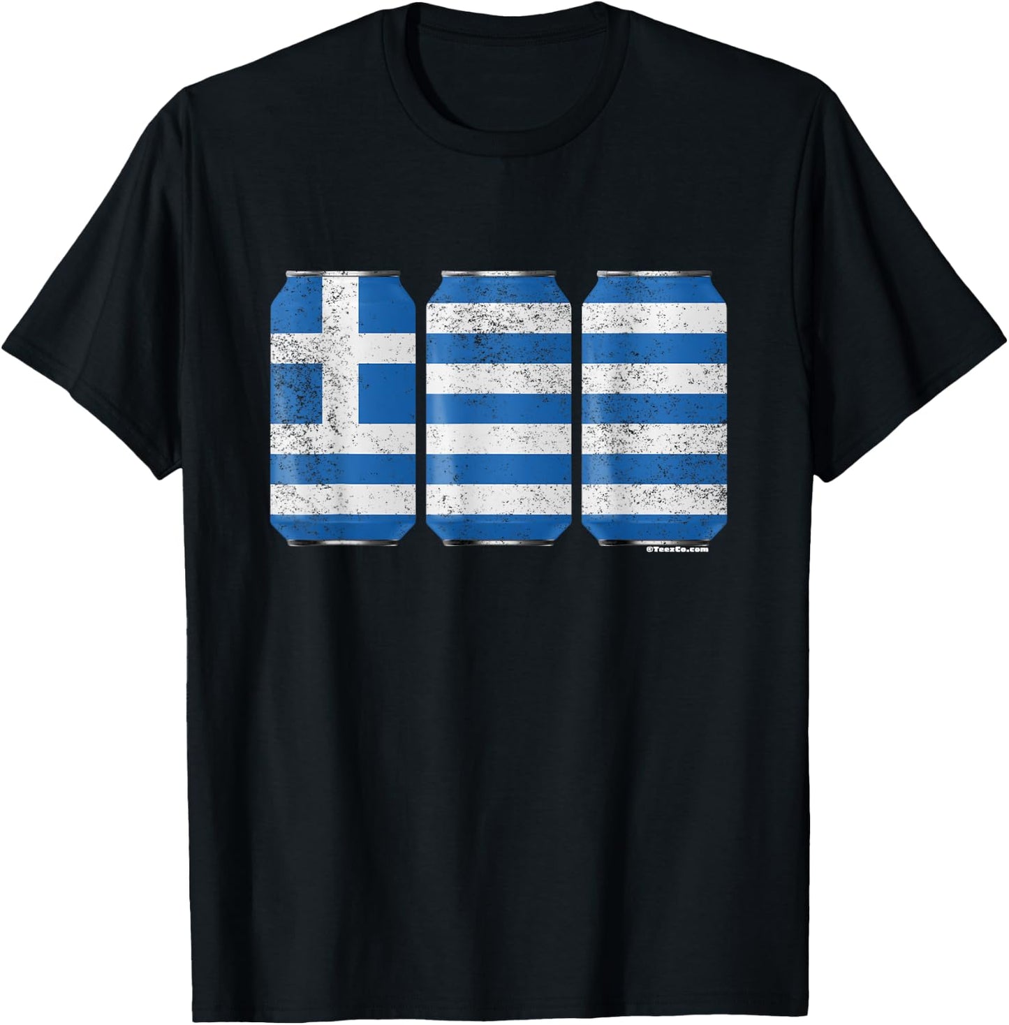 Cool Graphic Beer Cans Greece Flag T-Shirt - T-Shirt | Black