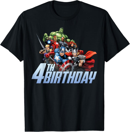 Marvel Avengers Action Shot 4th Birthday T-Shirt - T-Shirt | Black