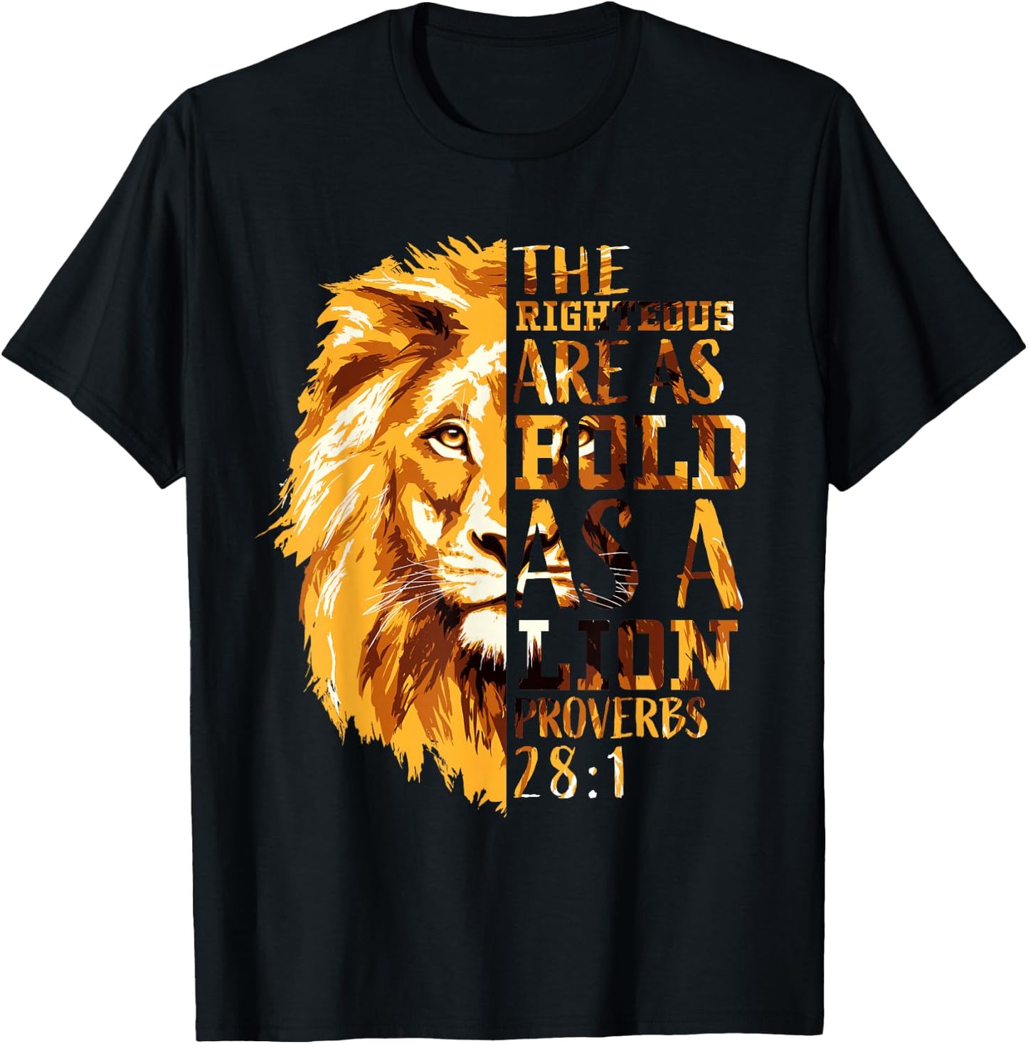 Christian Bible Verse Gifts Men Proverbs 28:1 Lion of Judah T-Shirt - T-Shirt | Black