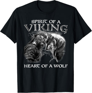 Spirit Of A Viking Heart Of A Wolf - Viking - Wolf Warrior T-Shirt - T-Shirt | Black