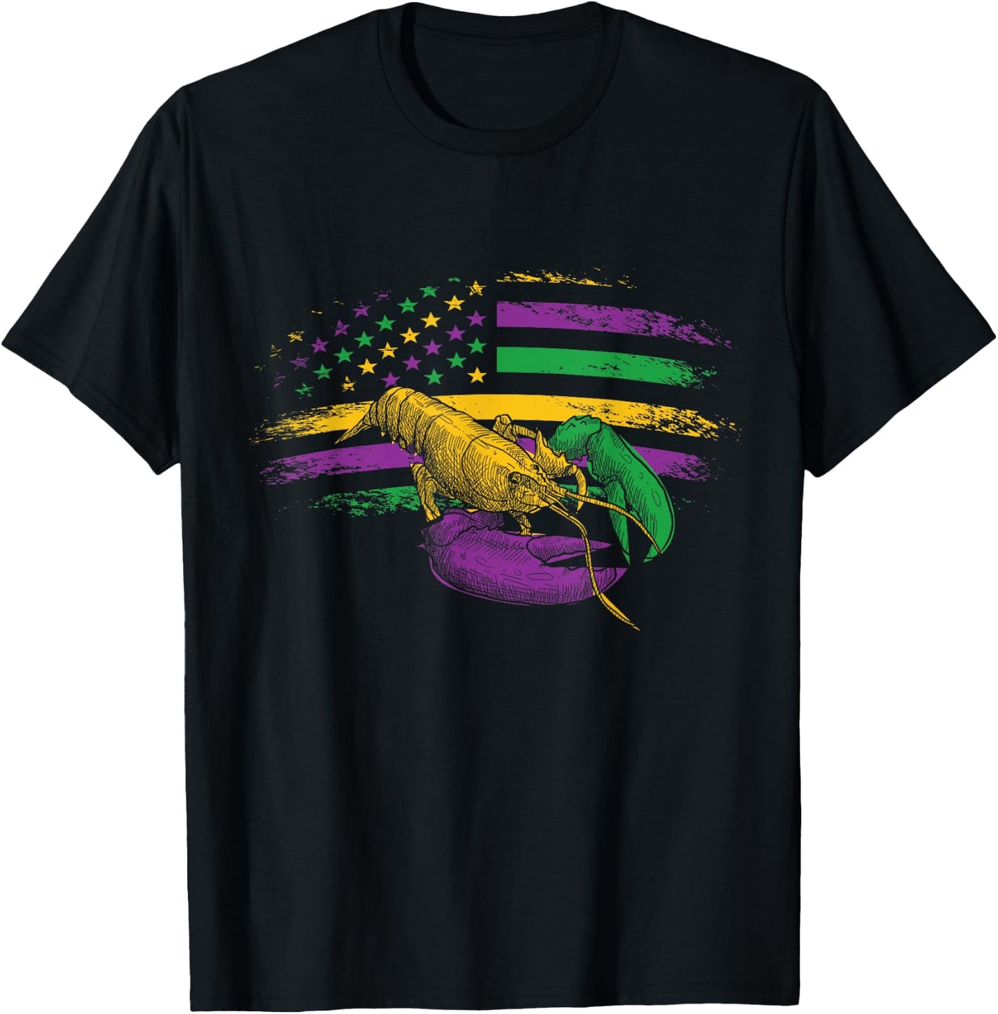 Celebration Carnival Parade US Flag Crawfish Mardi Gras T-Shirt - T-Shirt | Black