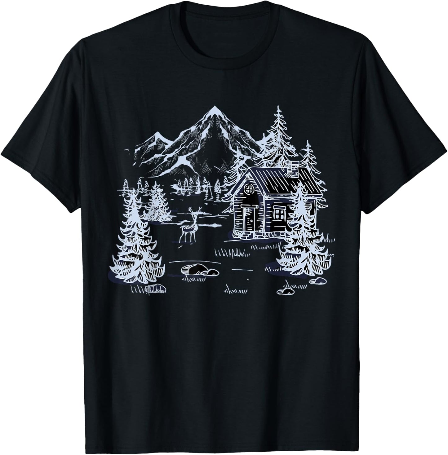 Outdoors Nature Mountains Trees Wildlife House Forest Hiking T-Shirt - T-Shirt | Black
