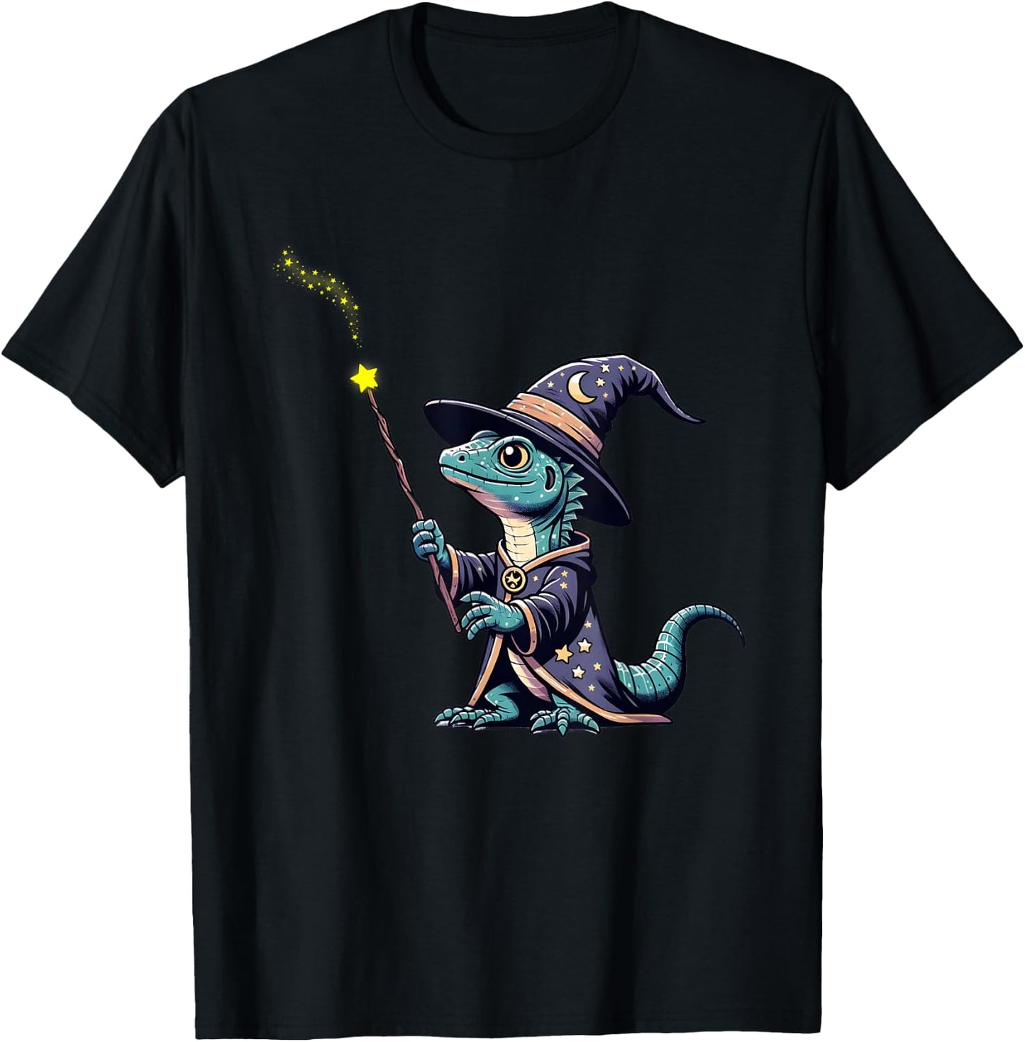 Basilisk Lizard with a Wizard Cool Lizard Art Herpetology T-Shirt - T-Shirt | Black