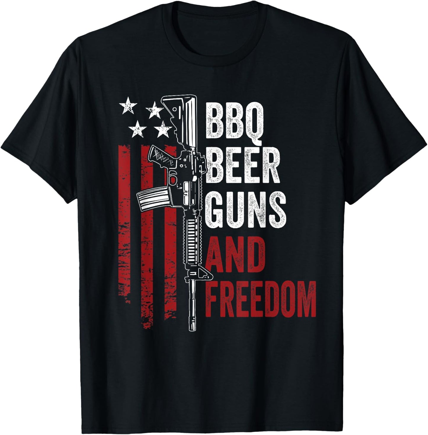 BBQ BEER GUNS & FREEDOM - Funny BBQ Drinking USA Gun Owner T-Shirt - T-Shirt | Black