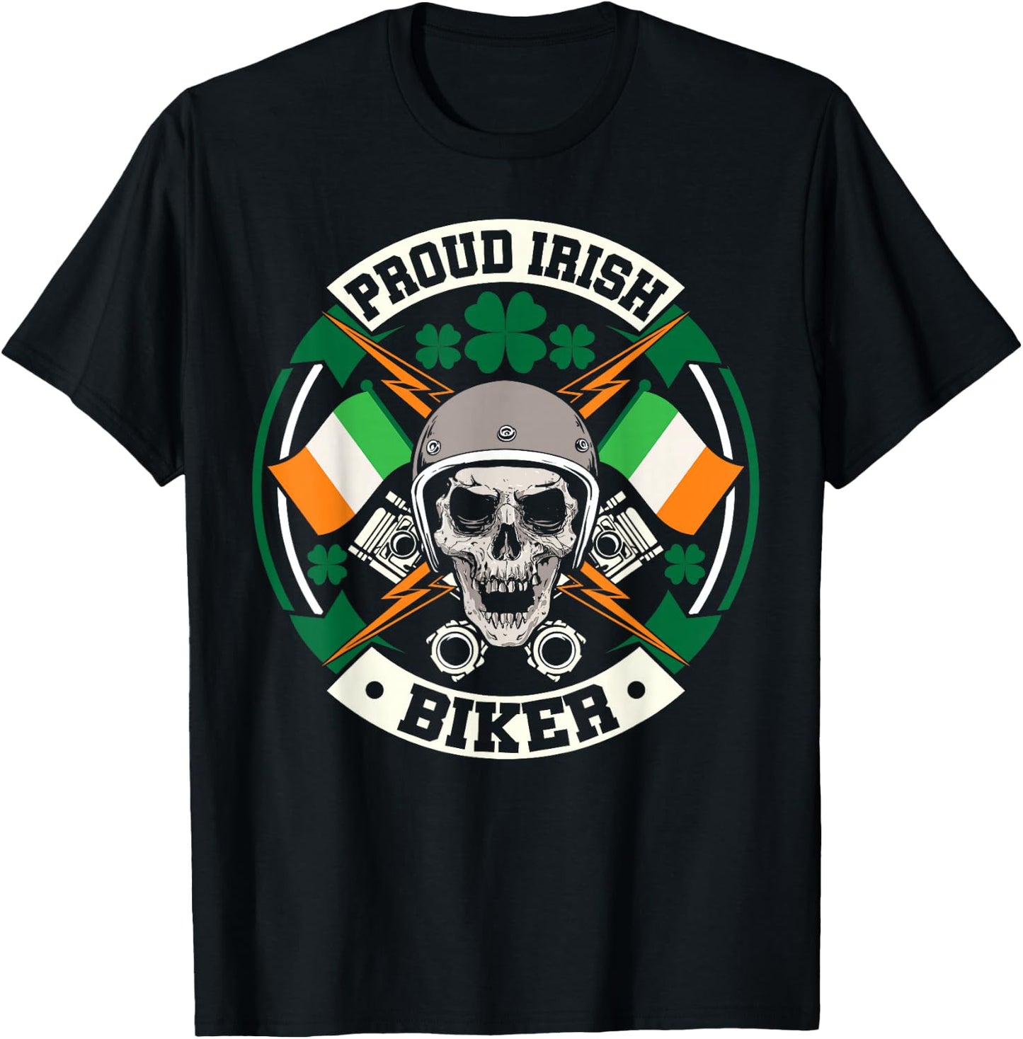 Motorcycle Proud Irish Biker Ireland Skull St Patricks Day T-Shirt - T-Shirt | Black