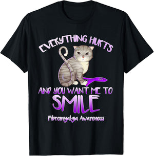 Everything hurts and you tell me to smile fibromyalgia Cat Women Girls Kids T-Shirt - T-Shirt | Black