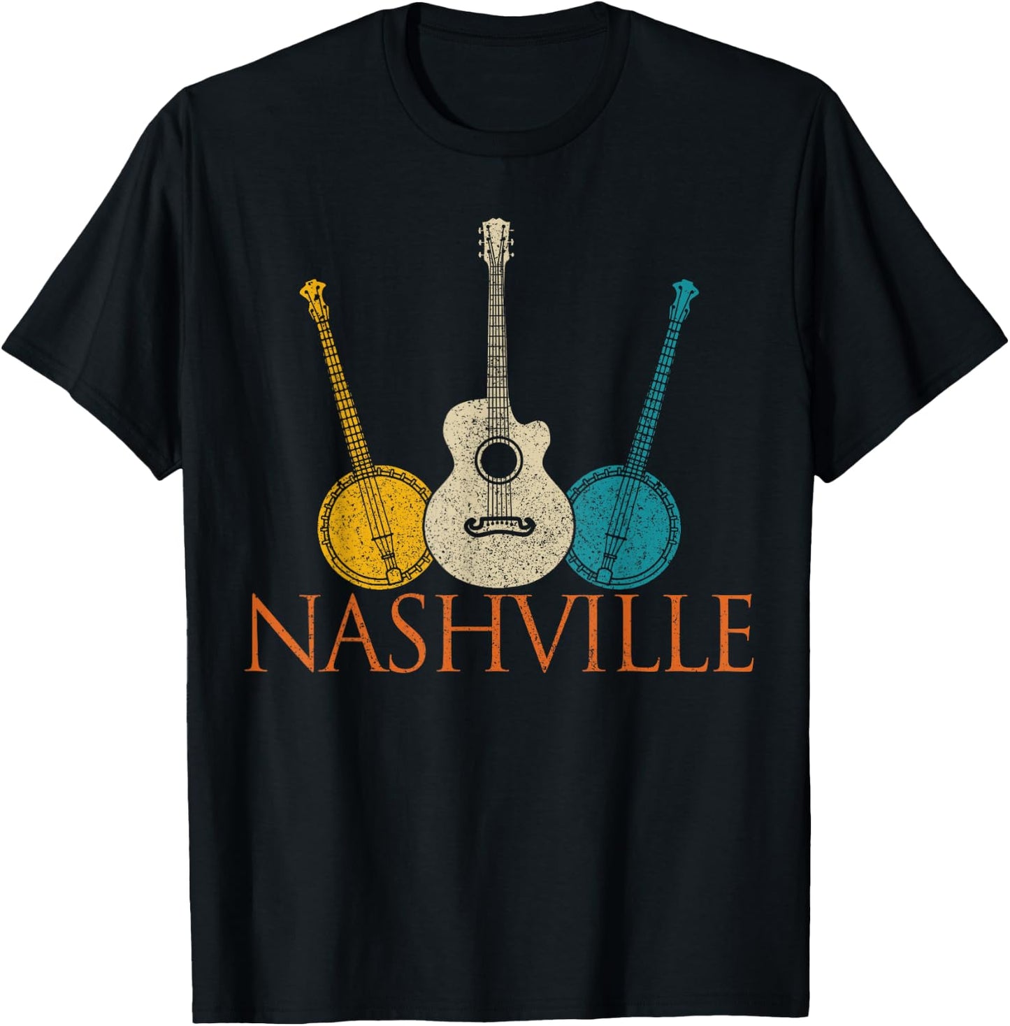 Nashville Tennessee Vintage Country Music City Souvenir T-Shirt - T-Shirt | Black