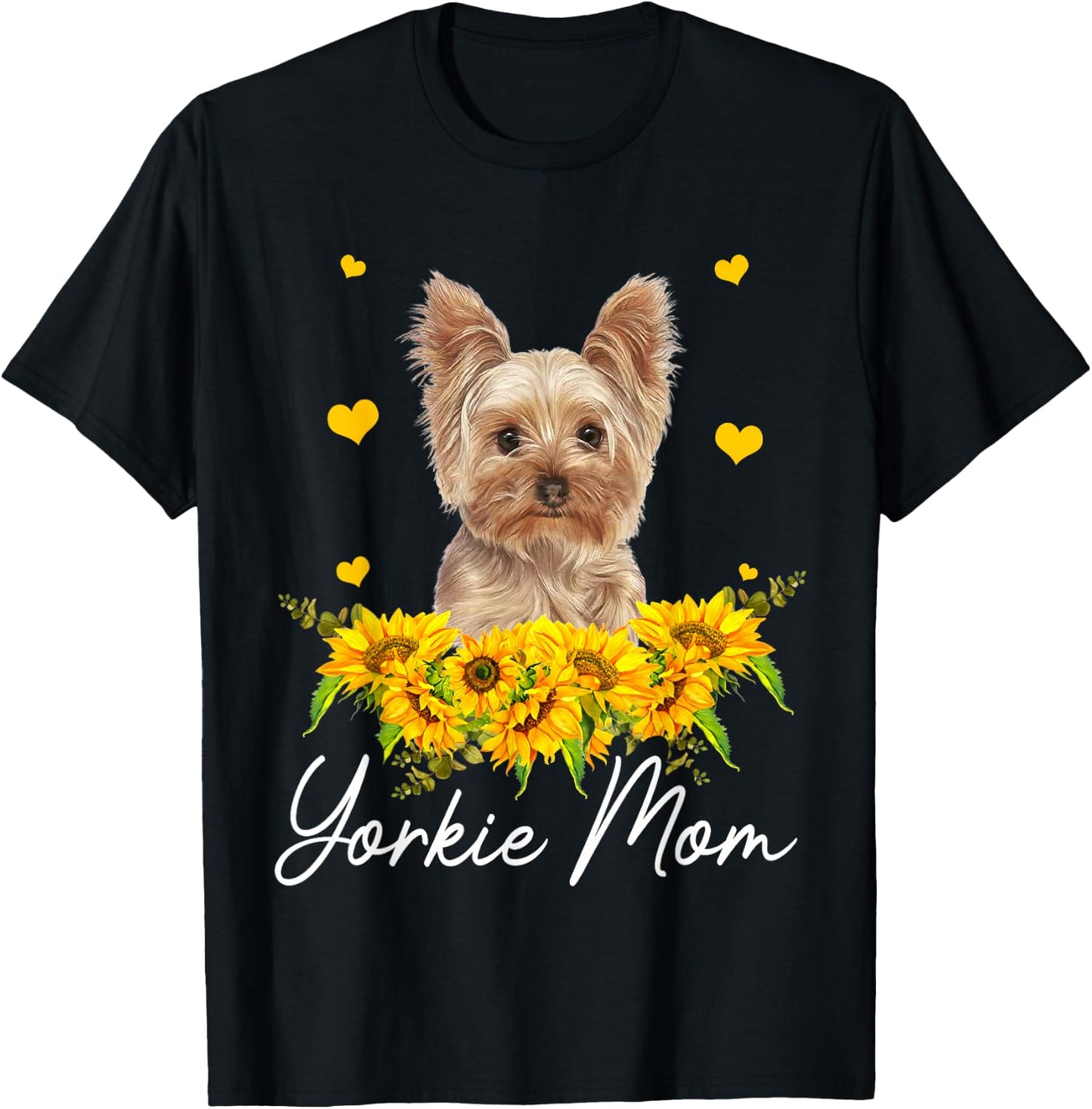 Sunflower Yorkie Mom Dog Lover T-Shirt - T-Shirt | Black