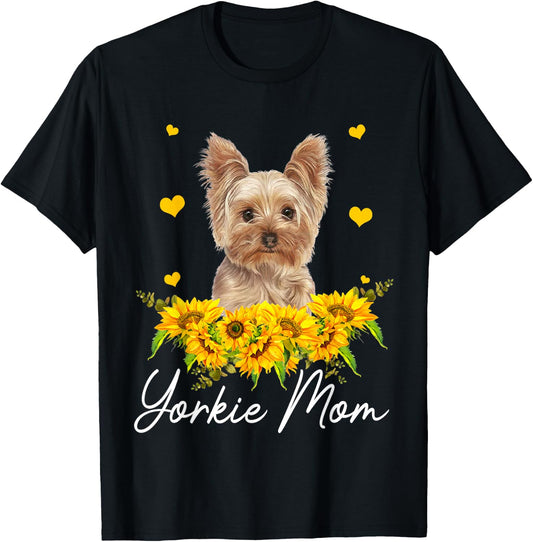 Sunflower Yorkie Mom Dog Lover T-Shirt - T-Shirt | Black
