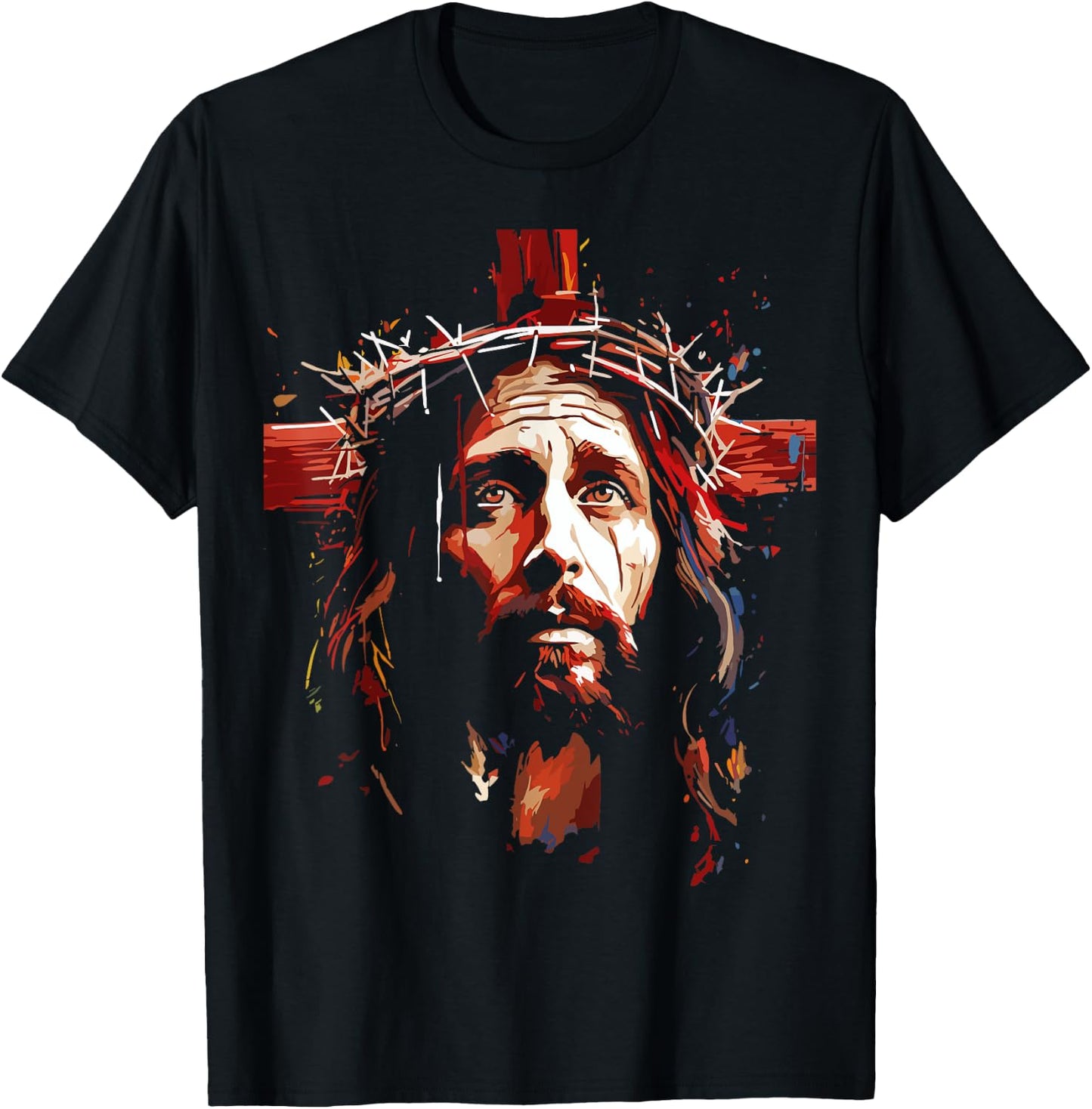 Jesus God Cross Christian Colorful Artwork Christian Faith T-Shirt - T-Shirt | Black