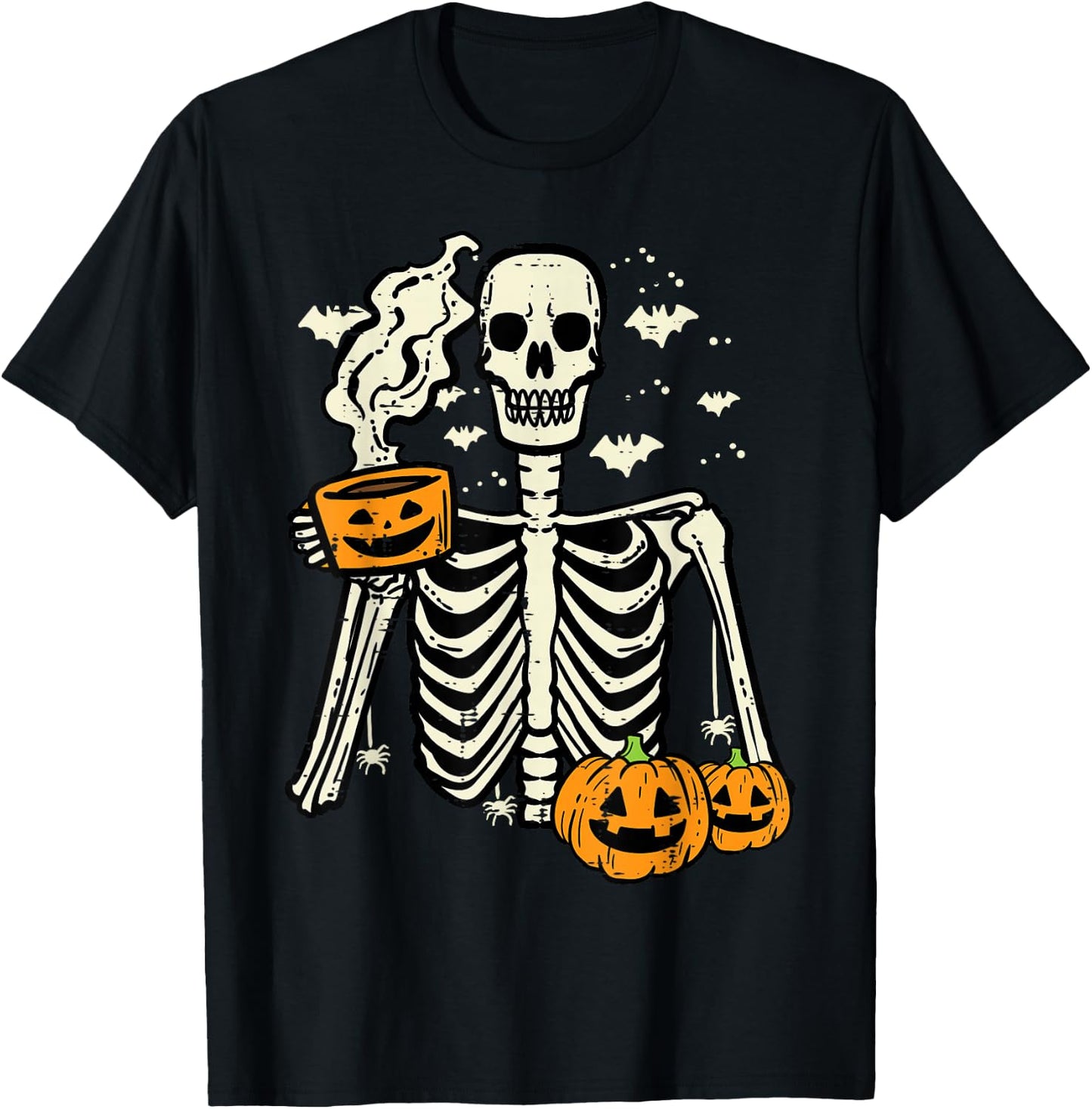 Halloween Skeleton Pumpkin Fall Coffee Fun Costume Men Women T-Shirt - T-Shirt | Black