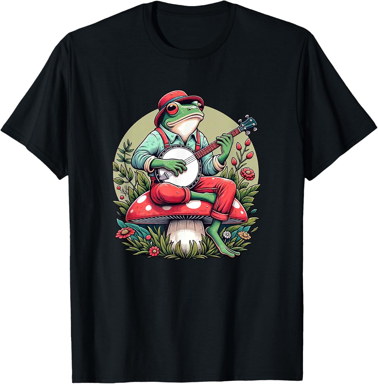 Banjo Froggy Fungi Serenade Cool Funny Frog Mystical Forest T-Shirt - T-Shirt | Black