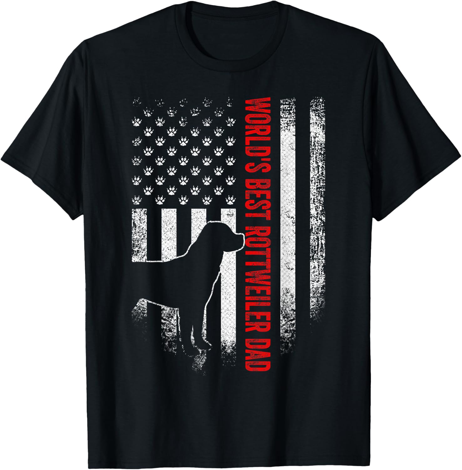 Vintage American Flag World's Best Rottweiler Dad Silhouette T-Shirt - T-Shirt | Black