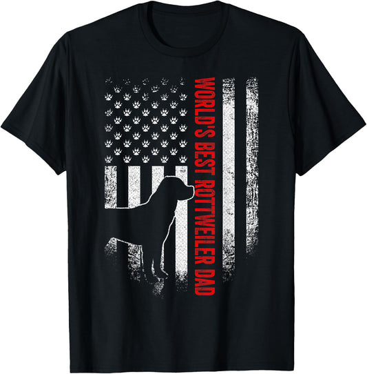 Vintage American Flag World's Best Rottweiler Dad Silhouette T-Shirt - T-Shirt | Black