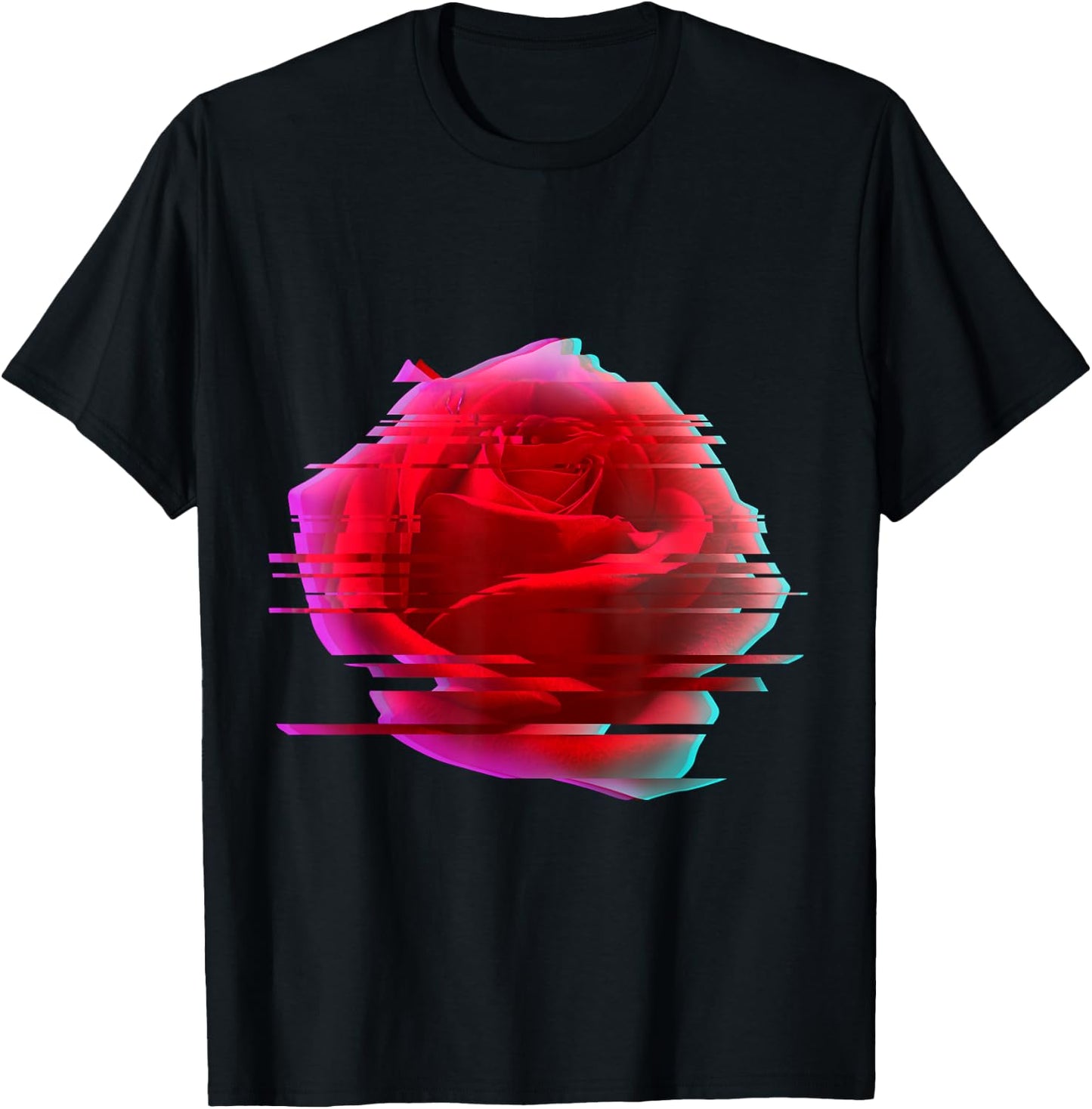 Glitch Rose Vaporwave Aesthetic Trippy Psychedelic T-Shirt - T-Shirt | Black
