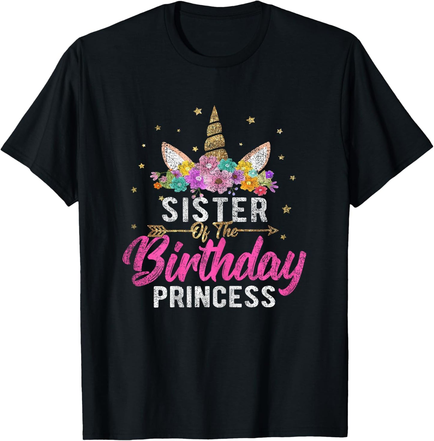 Unicorn Birthday Shirt Sister Of The Birthday Girl Gift T-Shirt - T-Shirt | Black