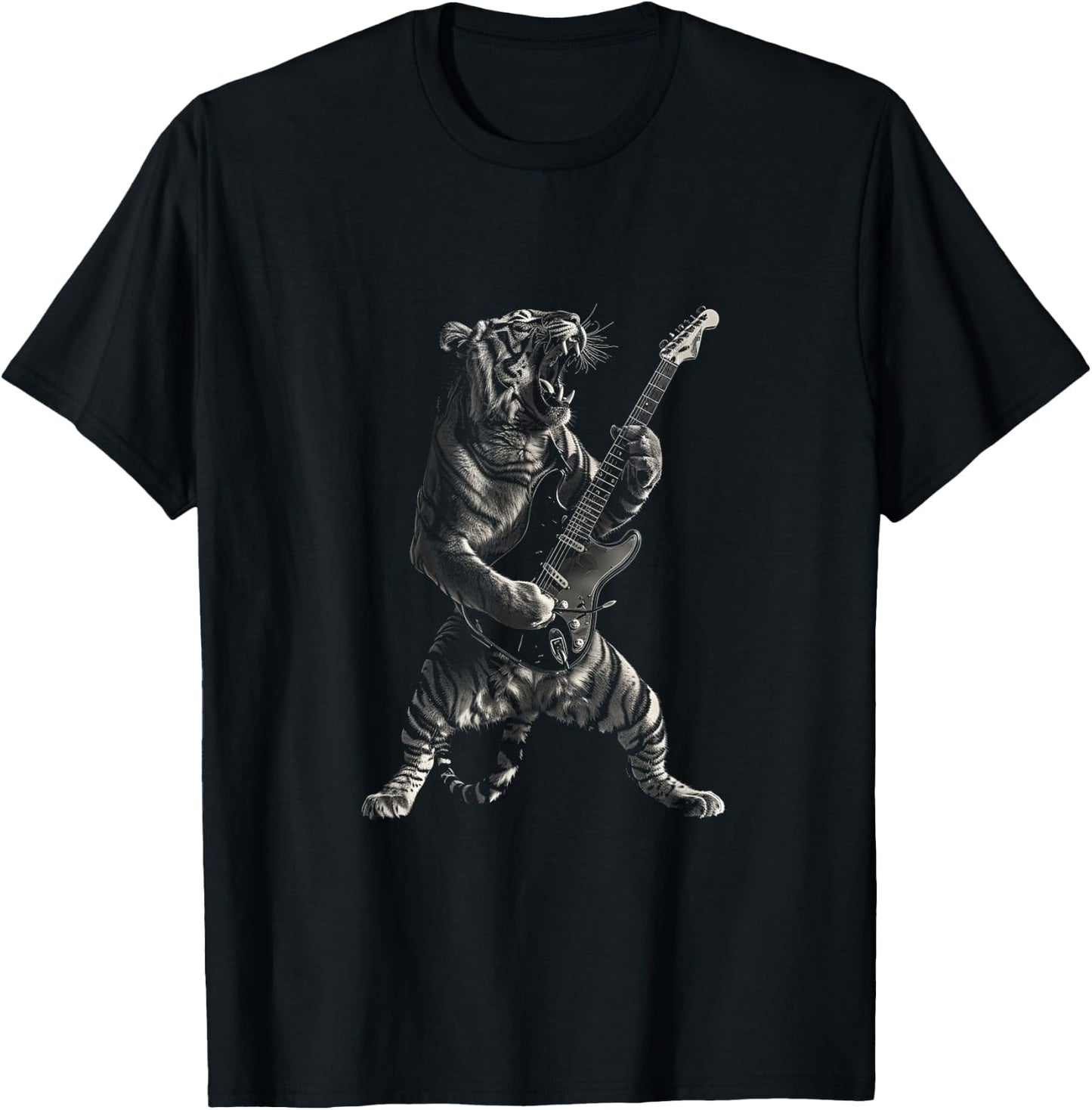Tiger Playing Guitar Rock and Roll Rock Star Men Women Kid T-Shirt - T-Shirt | Black