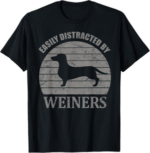 Retro Pet Dogs Weiners Lover Easily Distracted By Wieners T-Shirt - T-Shirt | Black