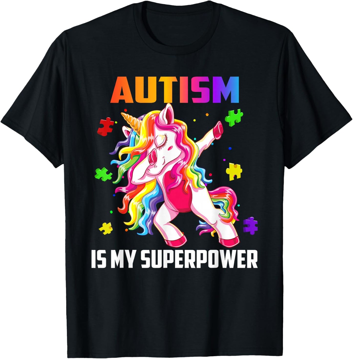 Autism Is My Superpower Dabbing Unicorn Gift Kids Boys Girls T-Shirt - T-Shirt | Black