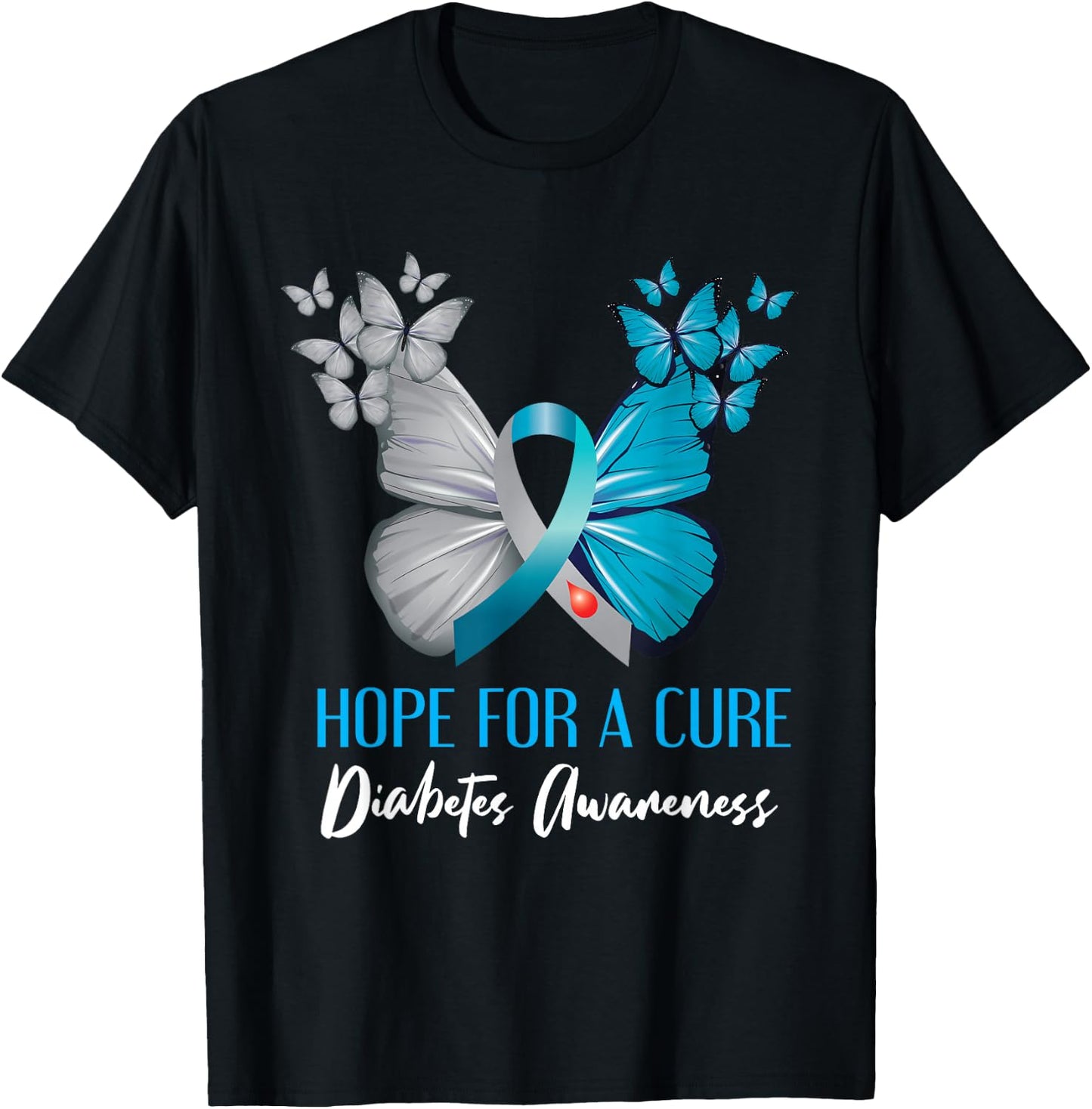 Type 1 Diabetes Awareness Hope For A Cure Mom Butterfly T-Shirt - T-Shirt | Black
