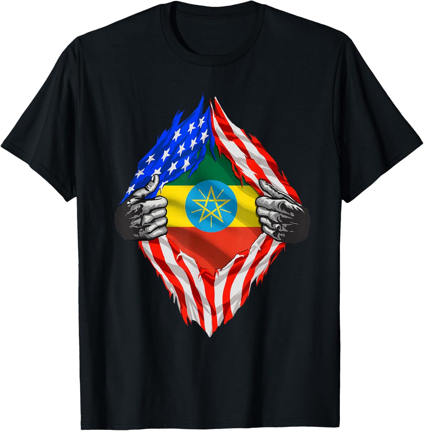 Ethiopia Roots USA Flag Patriotic Ethiopian Heritage Patriot T-Shirt - T-Shirt | Black